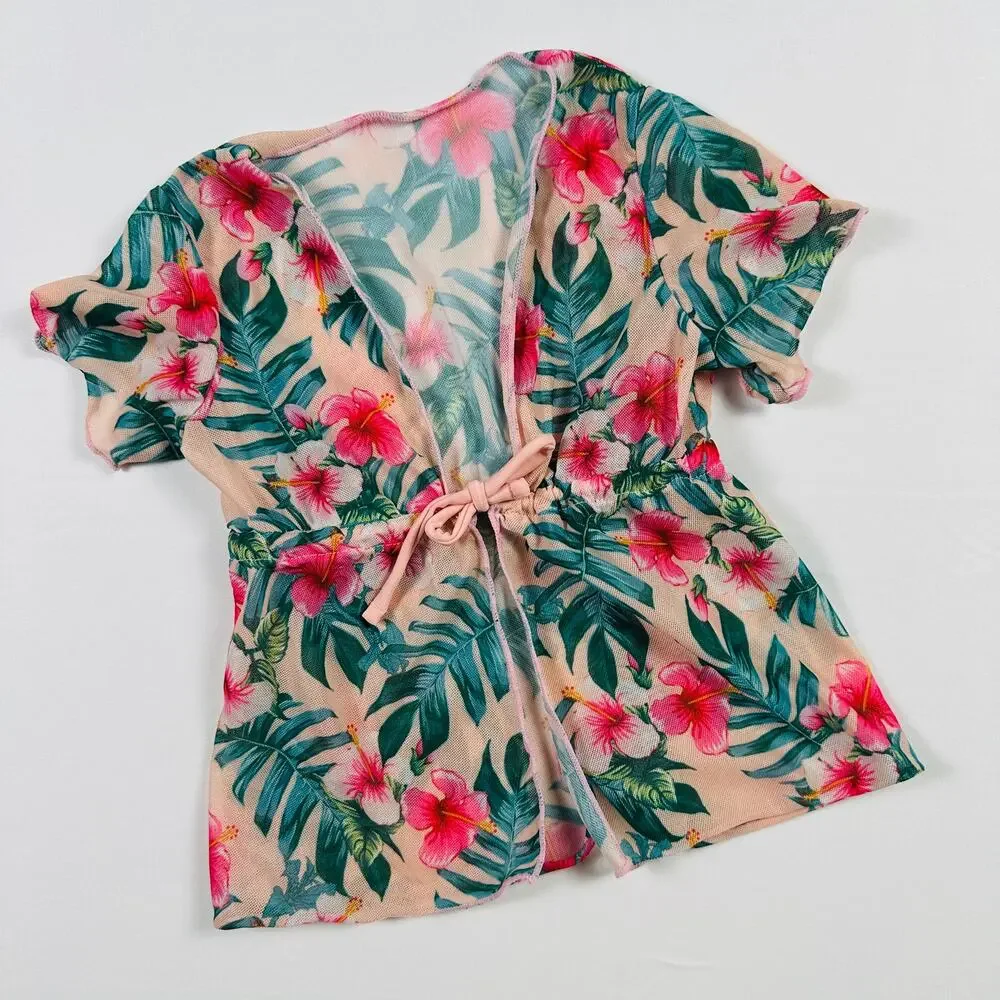 Tropical Floral Swim Suit Cover Up Sheer Robe Sz 6-9 mo